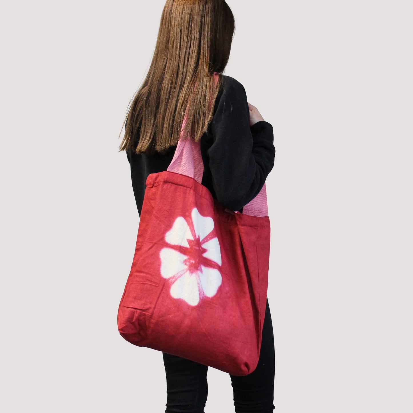 Bossa de Cotó Natural amb Disseny "Tie Dye" (220g) - 38x42x12cm - Rectangles Blau Cel - Nansa Natural