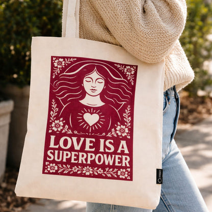 Nomad Sari Iconic Toni Tote Bag - L'amor és un superpoder - Natural 10oz