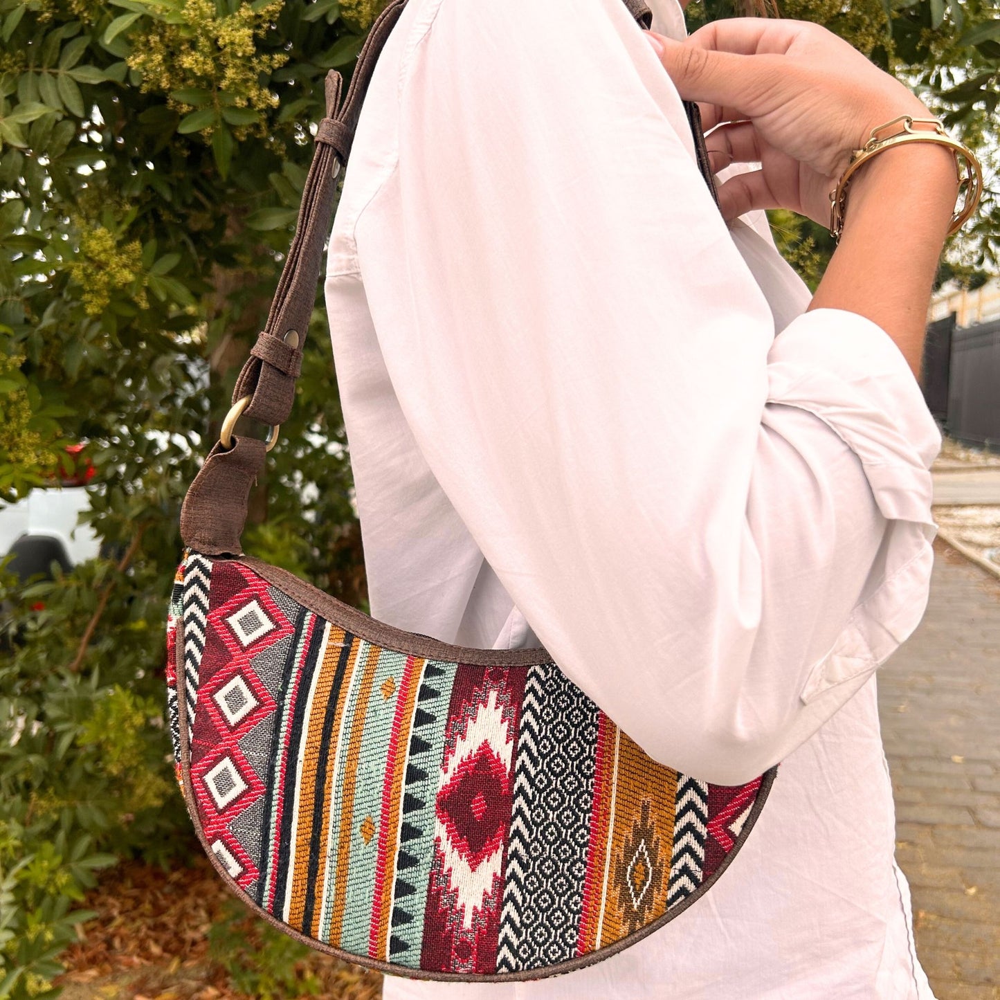 Bossa Hobo de Jacquard - Tons Marrons Intensos (corretja marró)