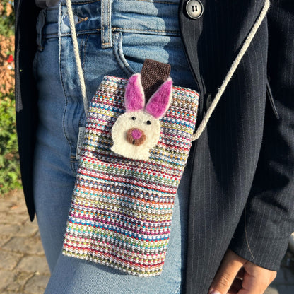 Bossa per a Telèfon amb Ratlles Roses - Decorada amb conill