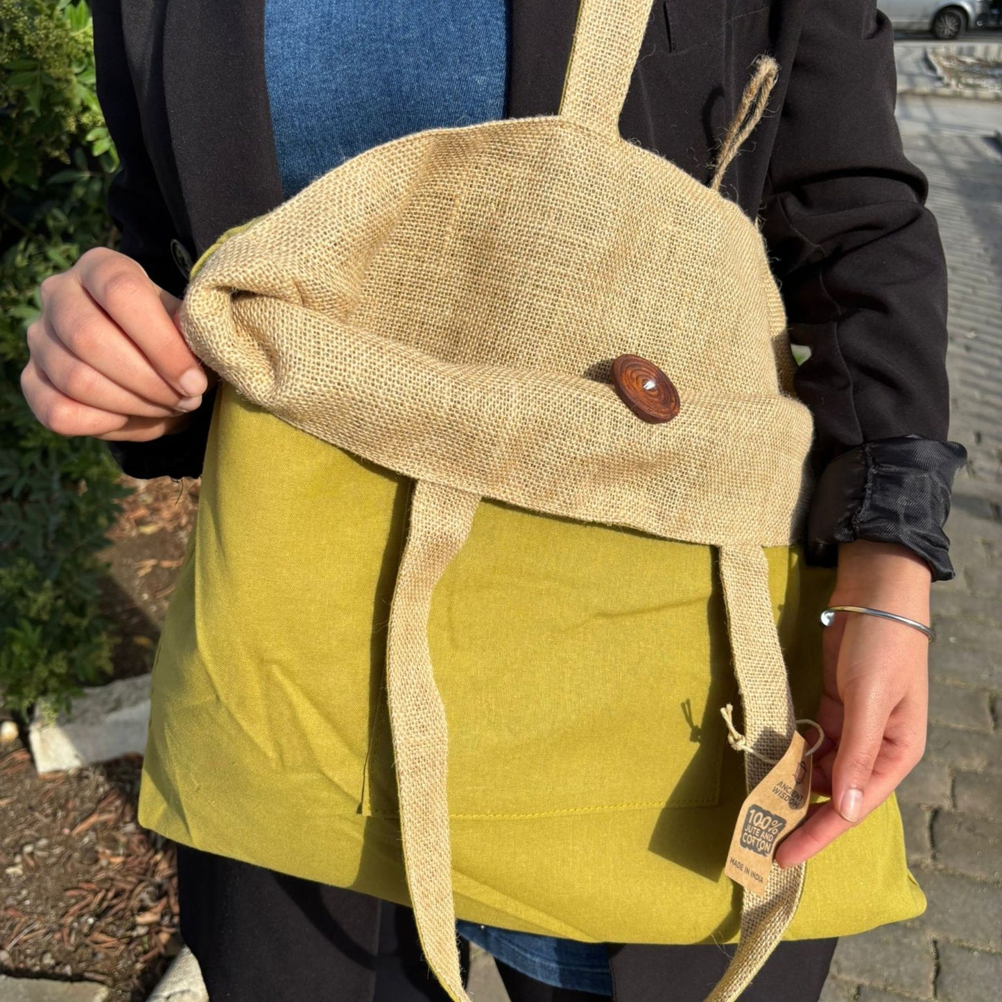 Bossa Gran Reversible de Jute i Cotó - Pistatxo