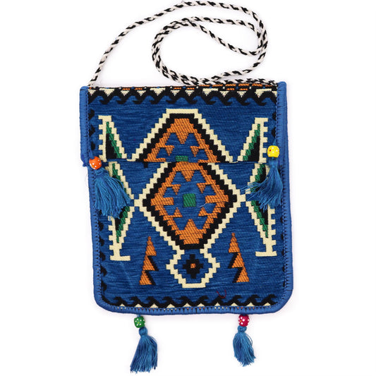Bossa bandolera de festival Kilim blau cel