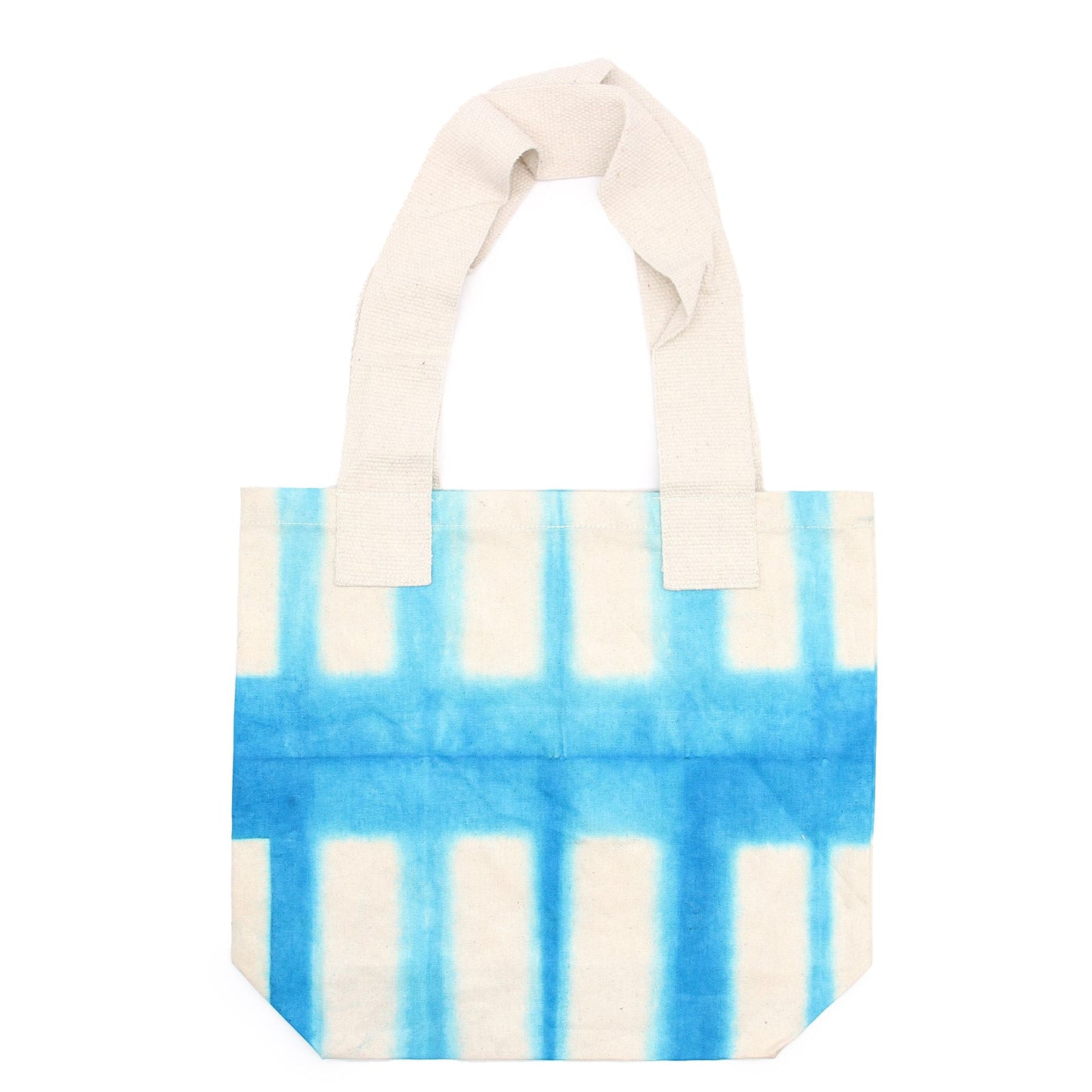 Bossa de Cotó Natural amb Disseny "Tie Dye" (220g) - 38x42x12cm - Rectangles Blau Cel - Nansa Natural
