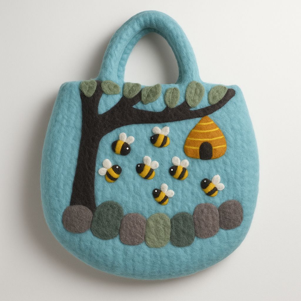 Bossa de feltre amb forma d'arbre i rusc - 35 x 27 cm
