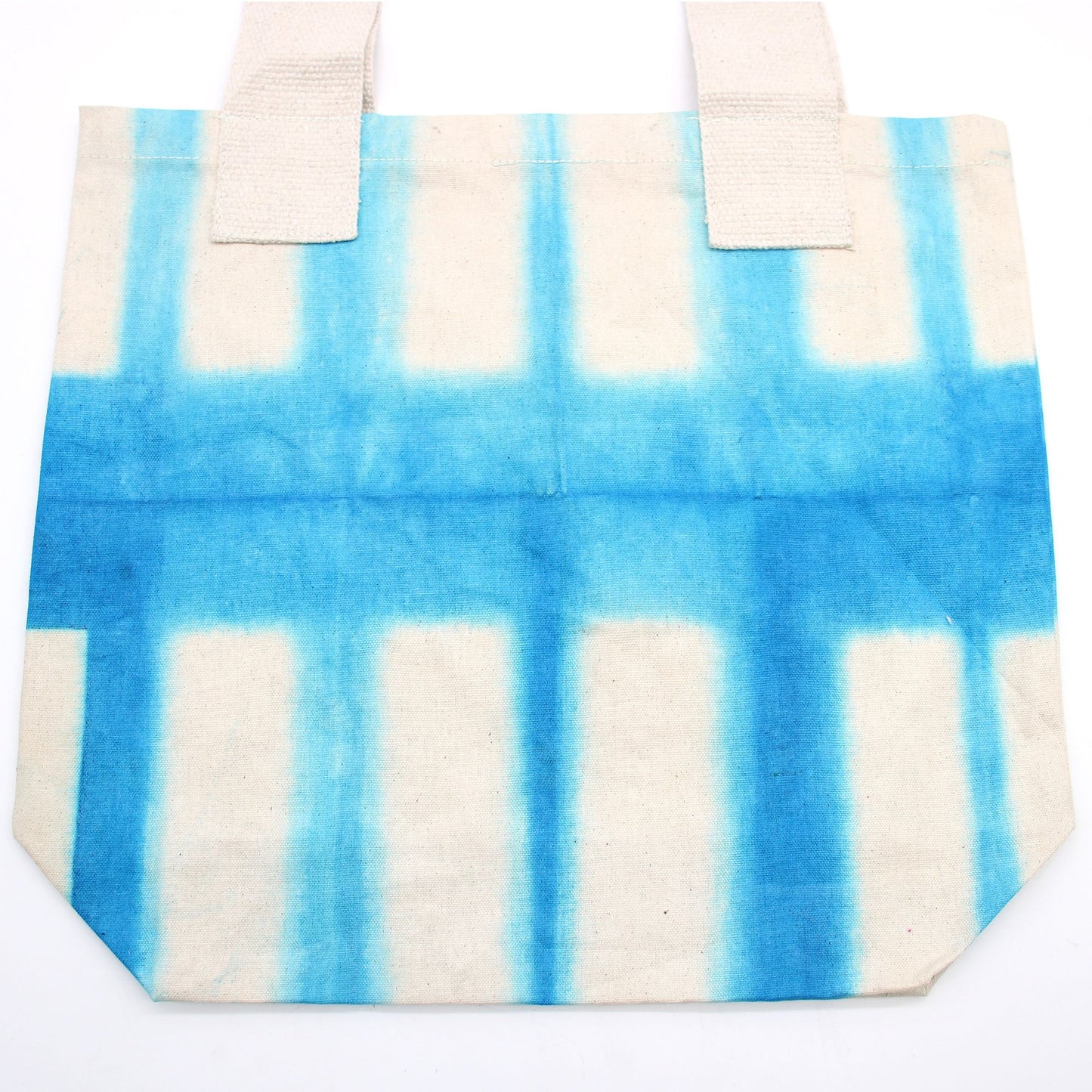 Bossa de Cotó Natural amb Disseny "Tie Dye" (220g) - 38x42x12cm - Rectangles Blau Cel - Nansa Natural