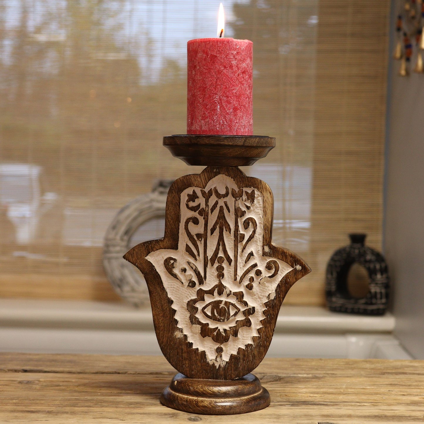 Candelabre de Fusta de Mango - Hamsa - Gran 25x18cm