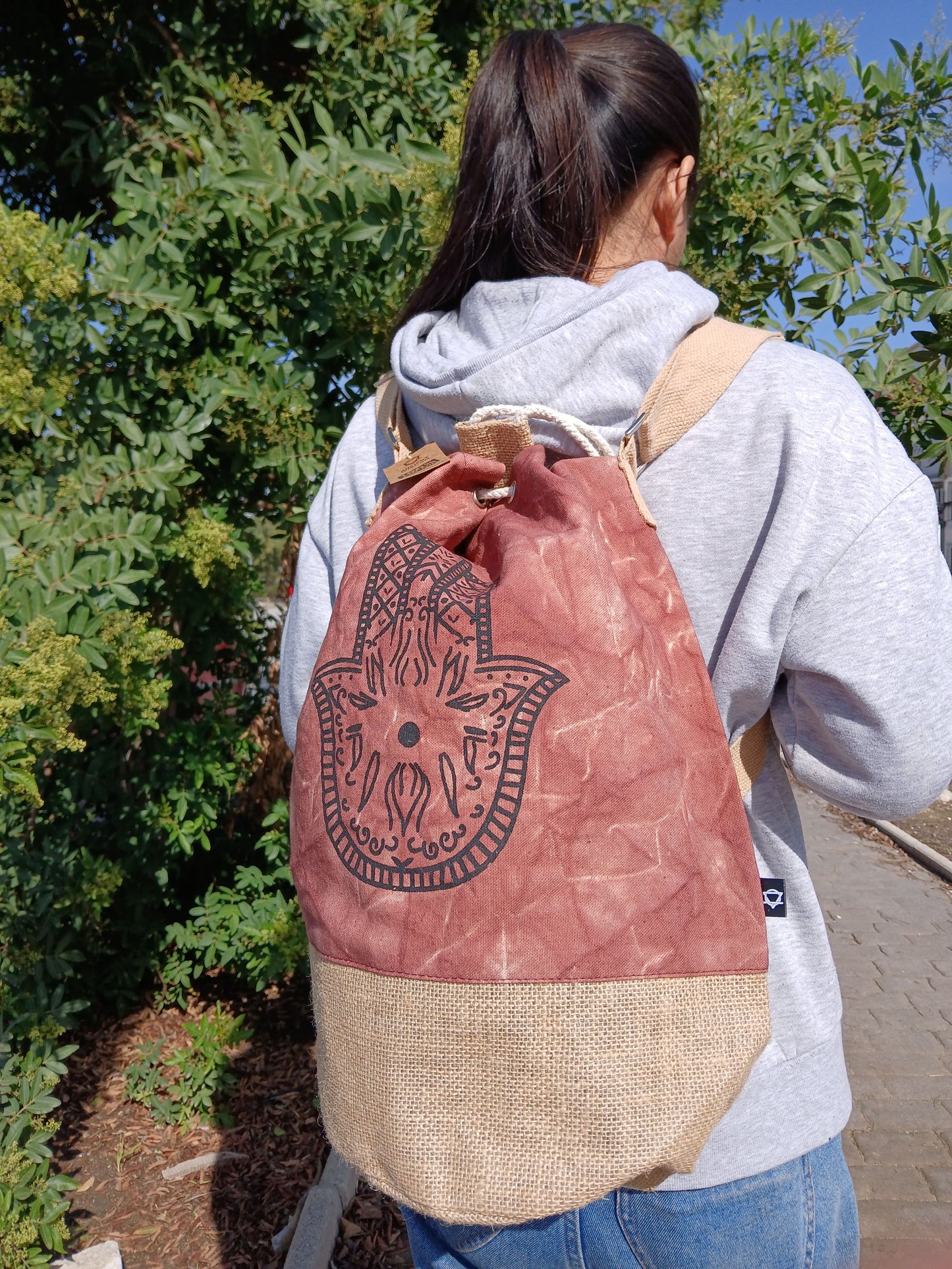 Motxilla 100% Natural - Efecte Rentat Terracota - Hamsa