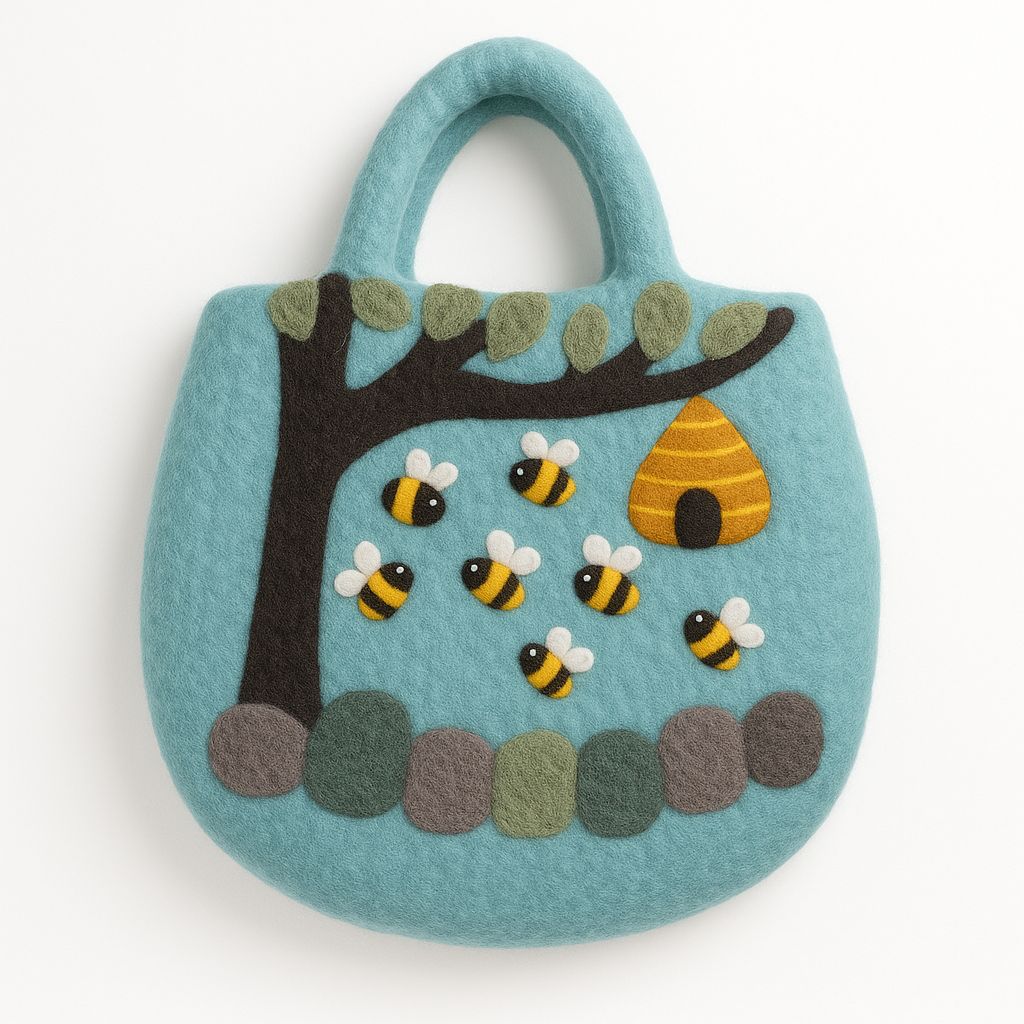 Bossa de feltre amb forma d'arbre i rusc - 35 x 27 cm