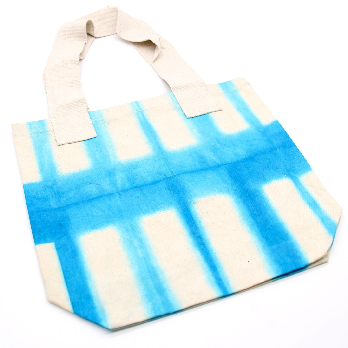Bossa de Cotó Natural amb Disseny "Tie Dye" (220g) - 38x42x12cm - Rectangles Blau Cel - Nansa Natural