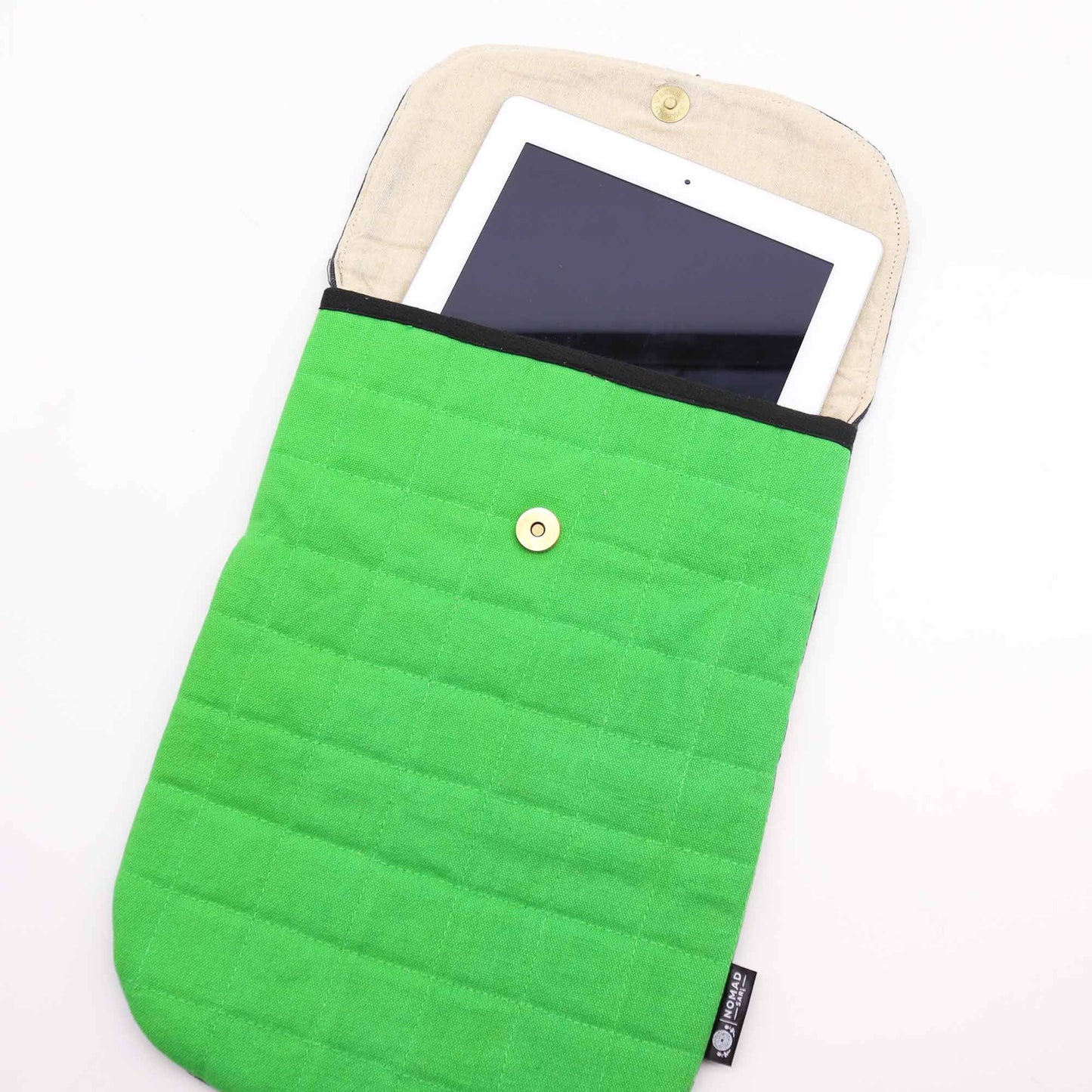 Funda enconxada per a portàtil - Verd granota - Rentat a la pedra de 14oz