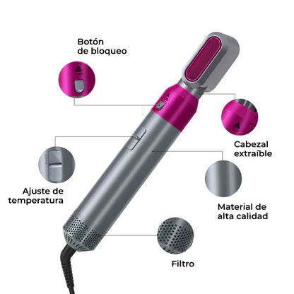 Revolution Hair 5 en 1: Raspall i Assecador Multifunció per a un Pentinat Professional a Casa