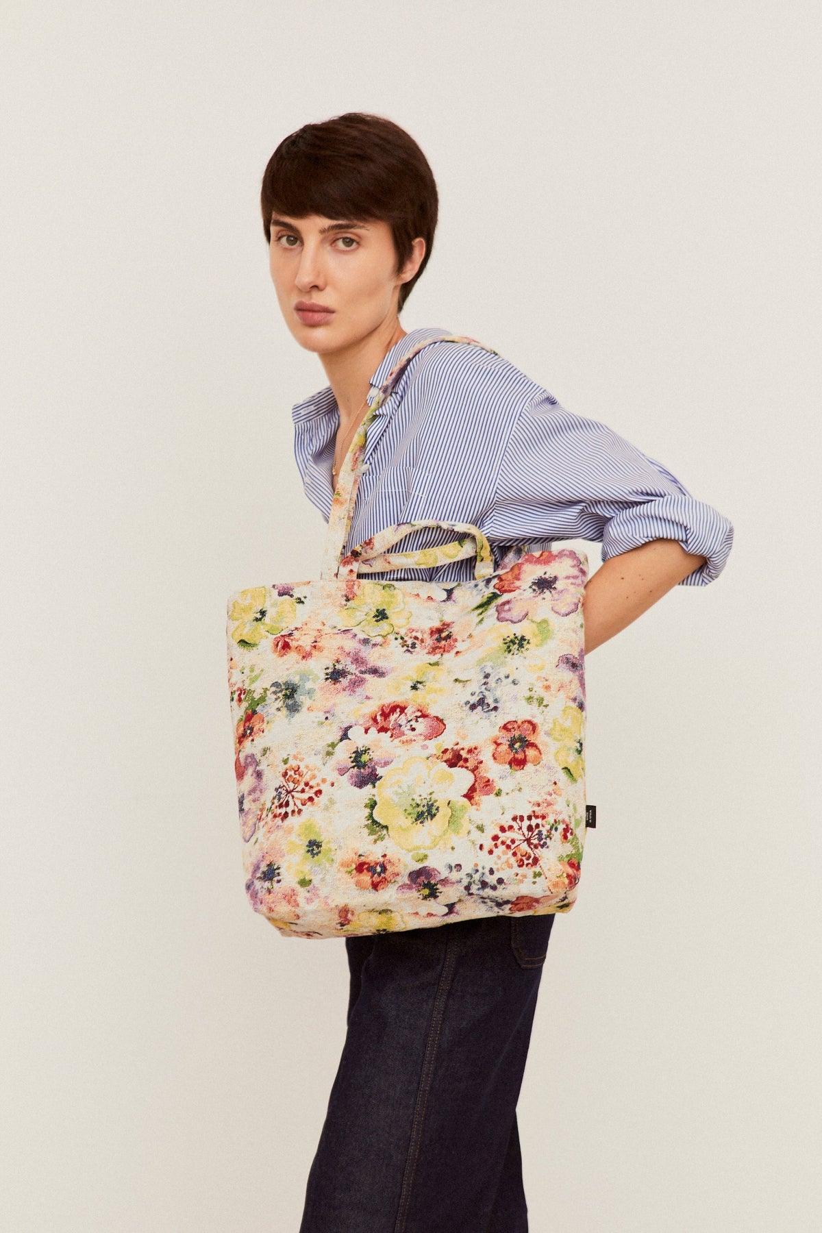 Tote Bag tejido jacquard flores amapolas