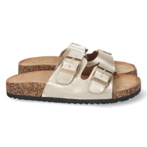 Sandalia plana Bio con hebillas color oro