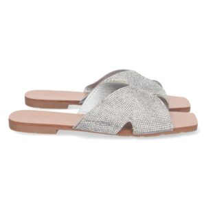 Sandalia plana con strass en la pala color plata