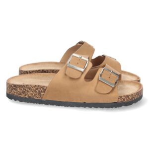 Sandalia plana Bio con hebillas color camel