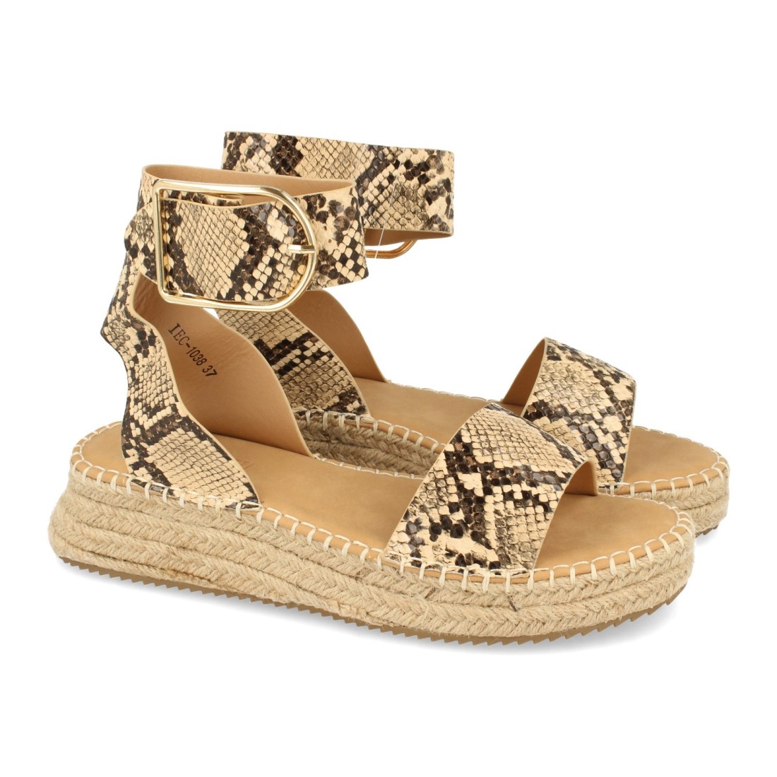 Sandalia plana con pala fina de y hebilla color serpiente