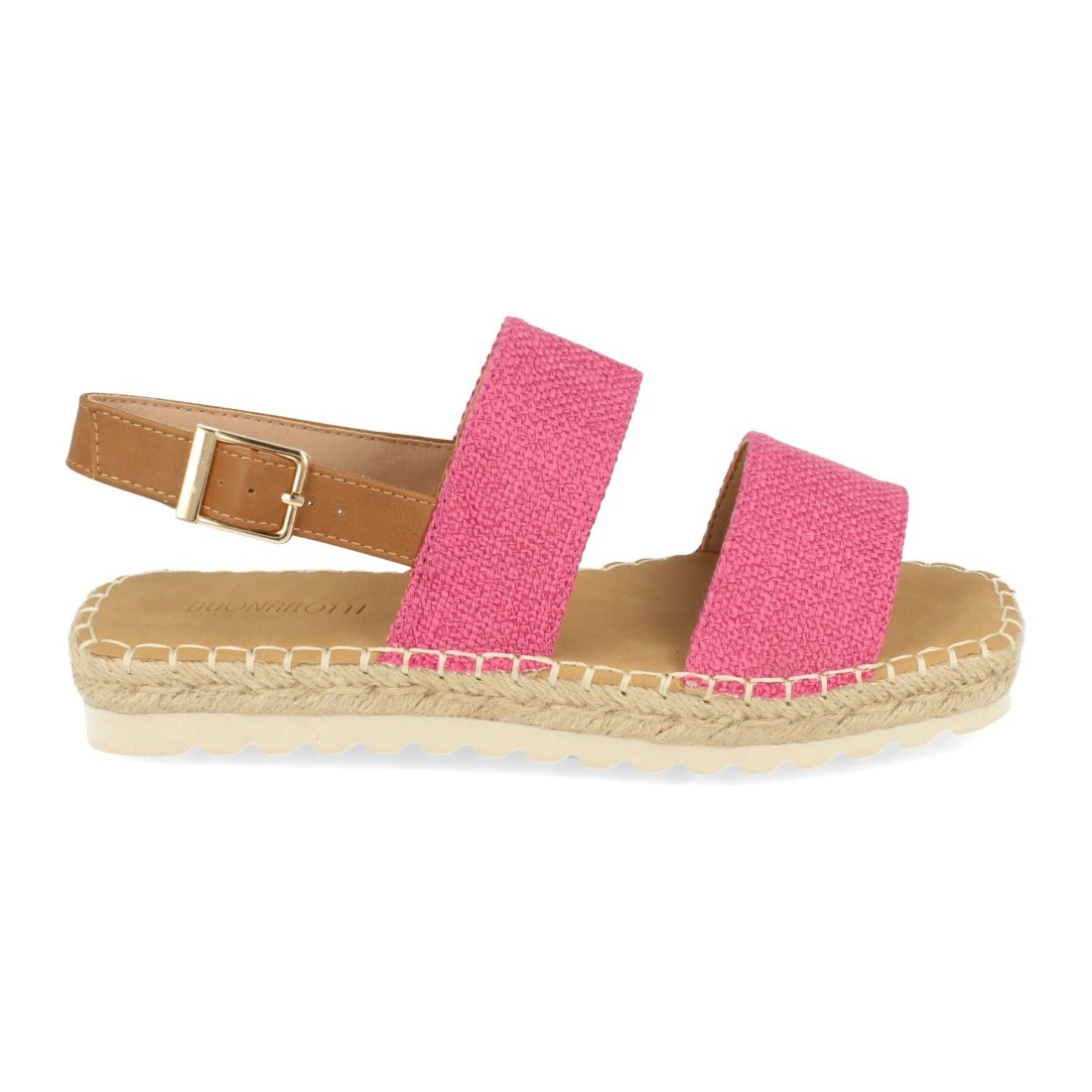 Sandalia plana con pala de rafia y hebilla color fucsia - Imagen 2
