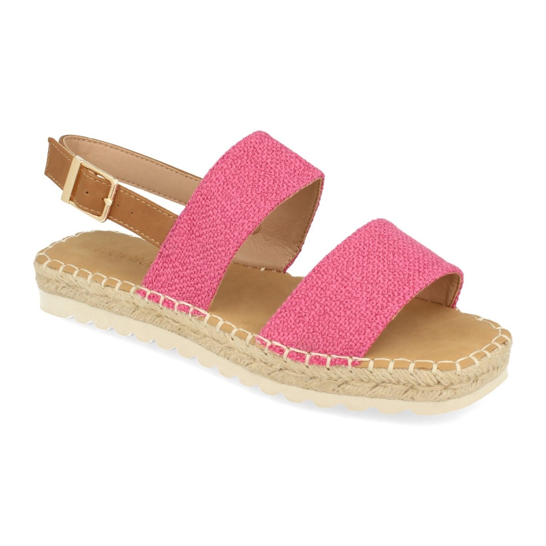 Sandalia plana con pala de rafia y hebilla color fucsia - Imagen 3