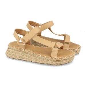 Sandalia cuña de yute con velcro color beige