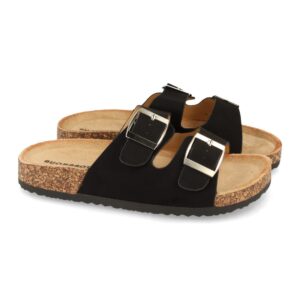 Sandalia plana Bio con hebillas color negro