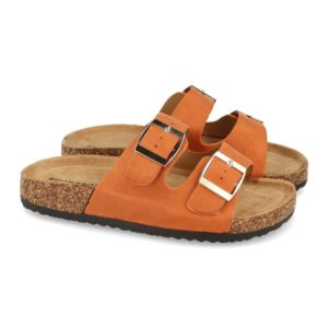 Sandalia plana Bio con hebillas color naranja