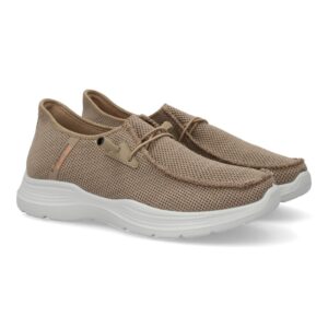 Zapatillas deportivas hombre, con cierre de cordones elasticos color beige