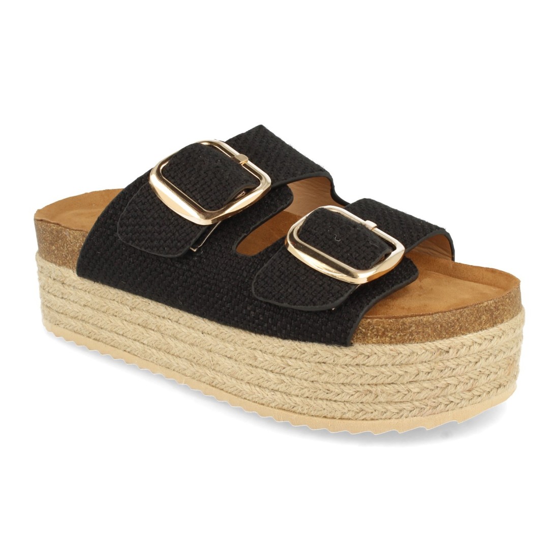Sandalia de plataforma con hebillas color negro - Imagen 3