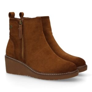 Botín de cuña para mujer doble cremallera color camel