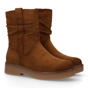 Botines planos para mujer con caña arrugada color camel