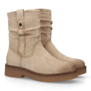 Botines planos para mujer con caña arrugada color beige