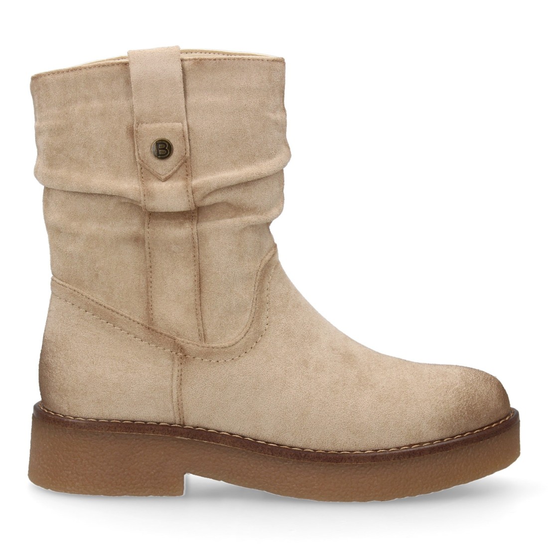 Botines planos para mujer con caña arrugada color beige - Imagen 2