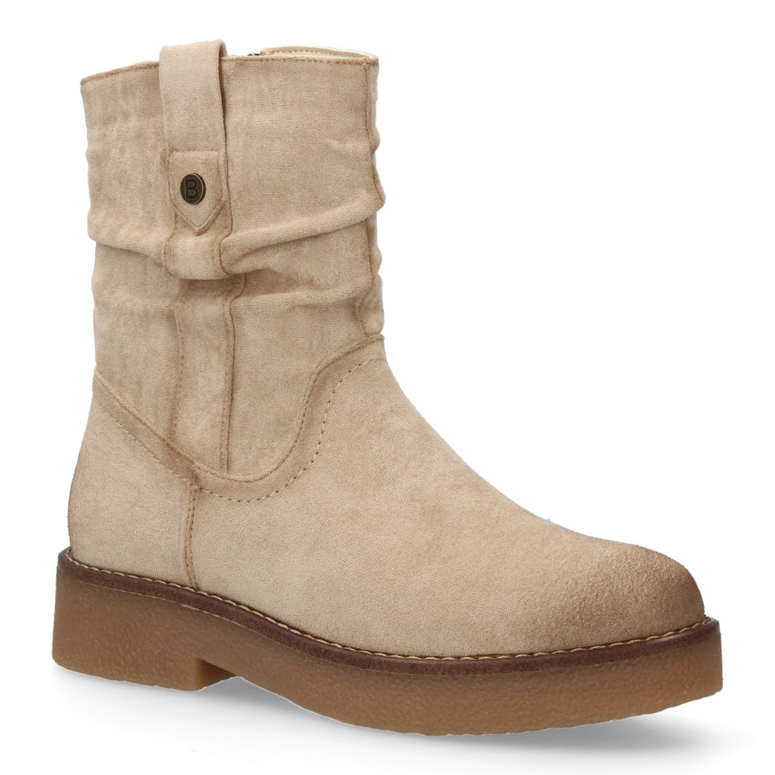 Botines planos para mujer con caña arrugada color beige - Imagen 3