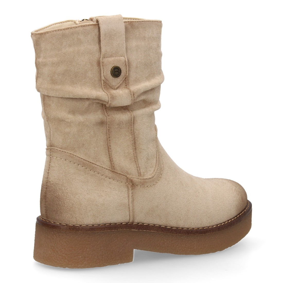 Botines planos para mujer con caña arrugada color beige - Imagen 4