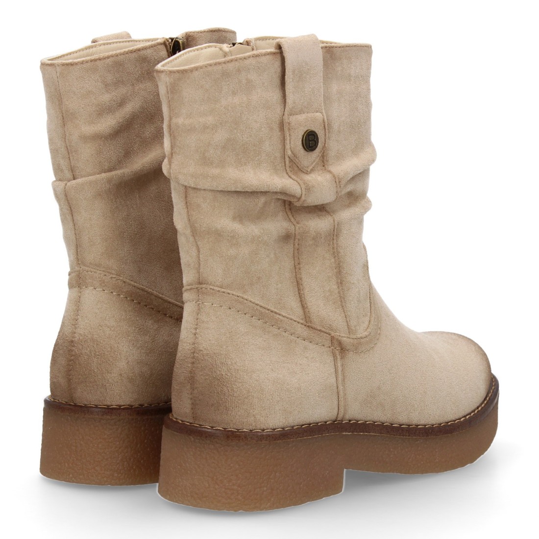 Botines planos para mujer con caña arrugada color beige - Imagen 5
