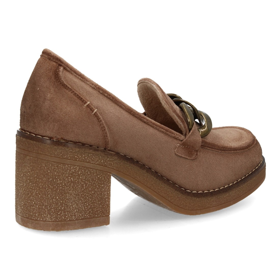 Mocasín con tacón y cadena decorativa color beige - Imagen 4