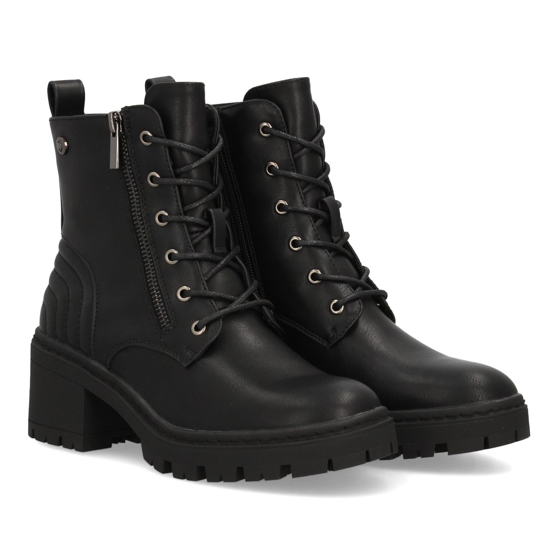Botín militar con cremallera lateral y tacon color negro