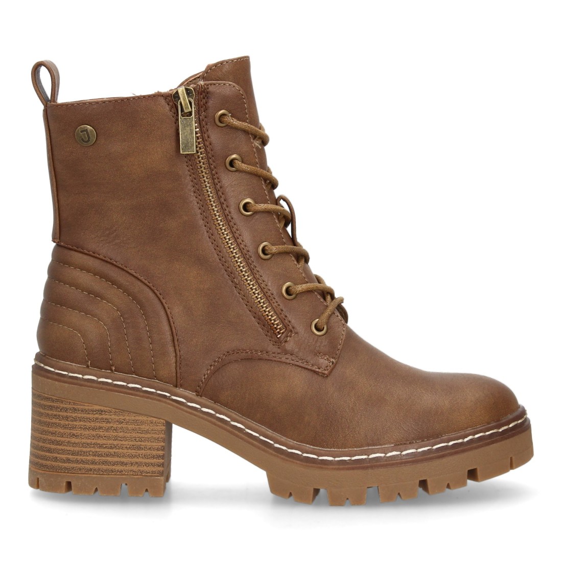 Botín militar con cremallera lateral y tacon color cuero - Imagen 2