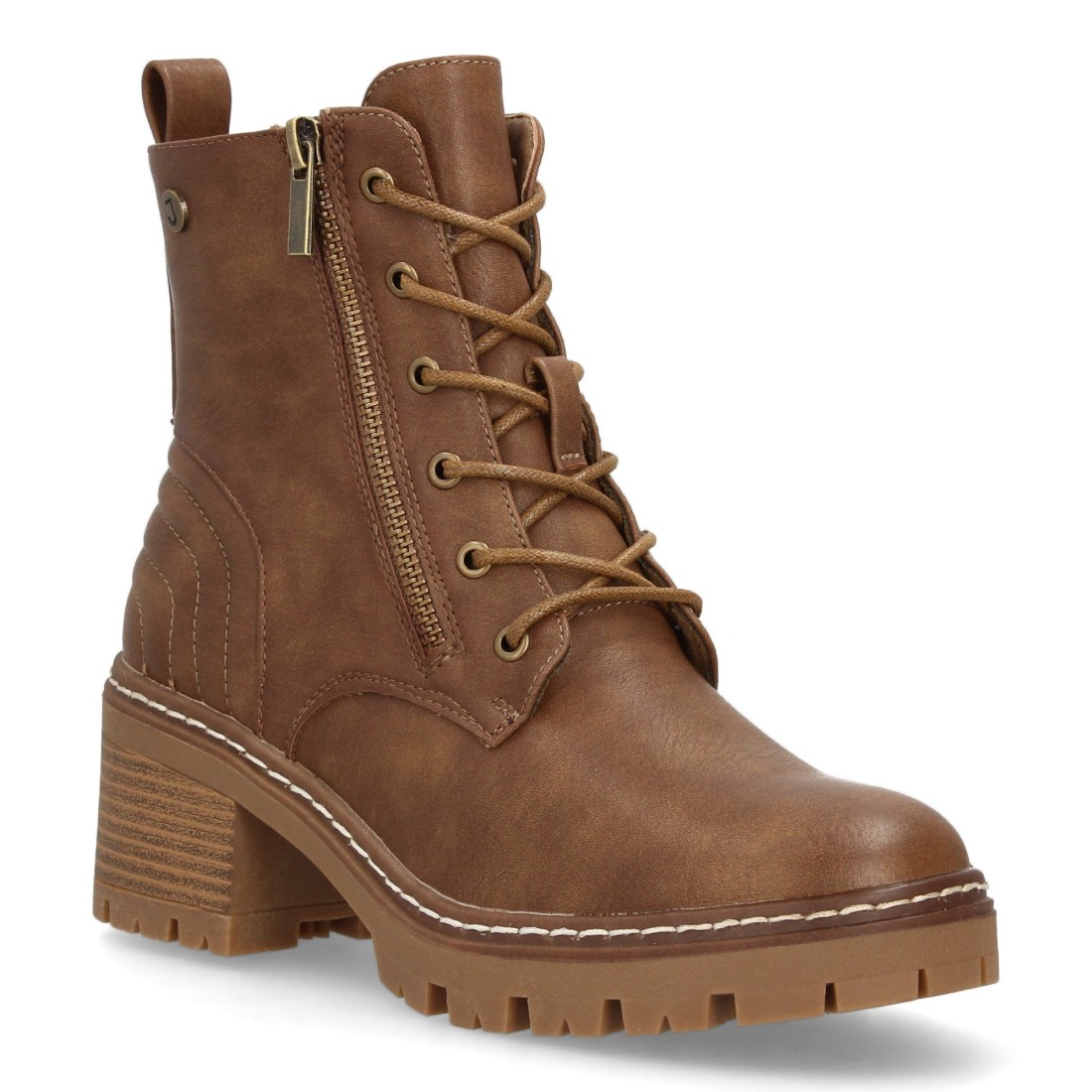 Botín militar con cremallera lateral y tacon color cuero - Imagen 3