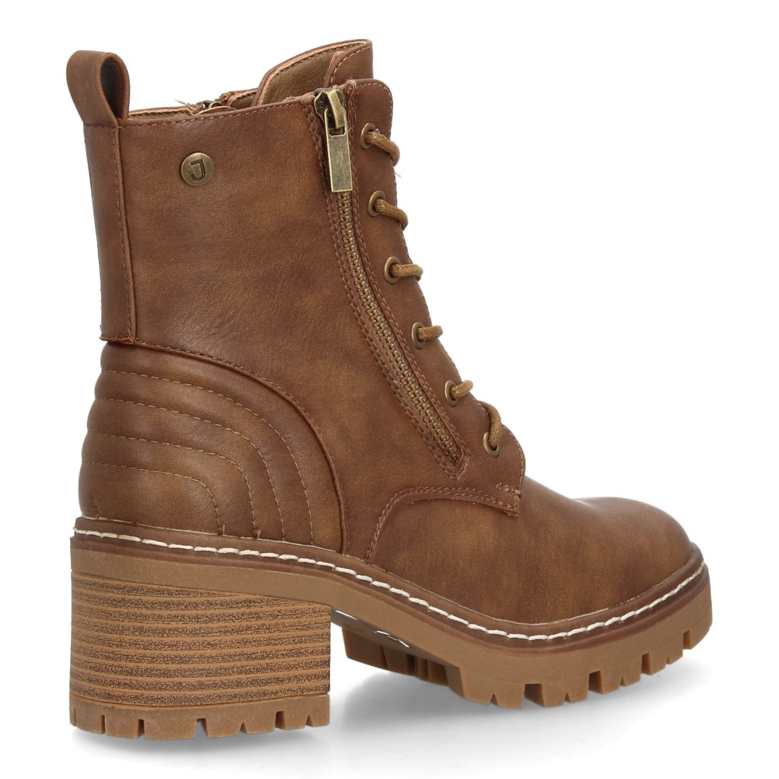 Botín militar con cremallera lateral y tacon color cuero - Imagen 4