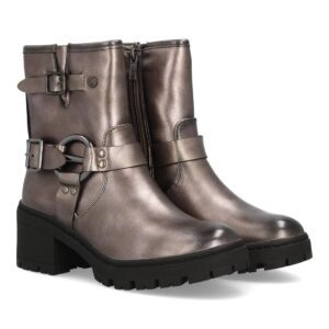 Botín biker con doble hebilla decorativa color plomo