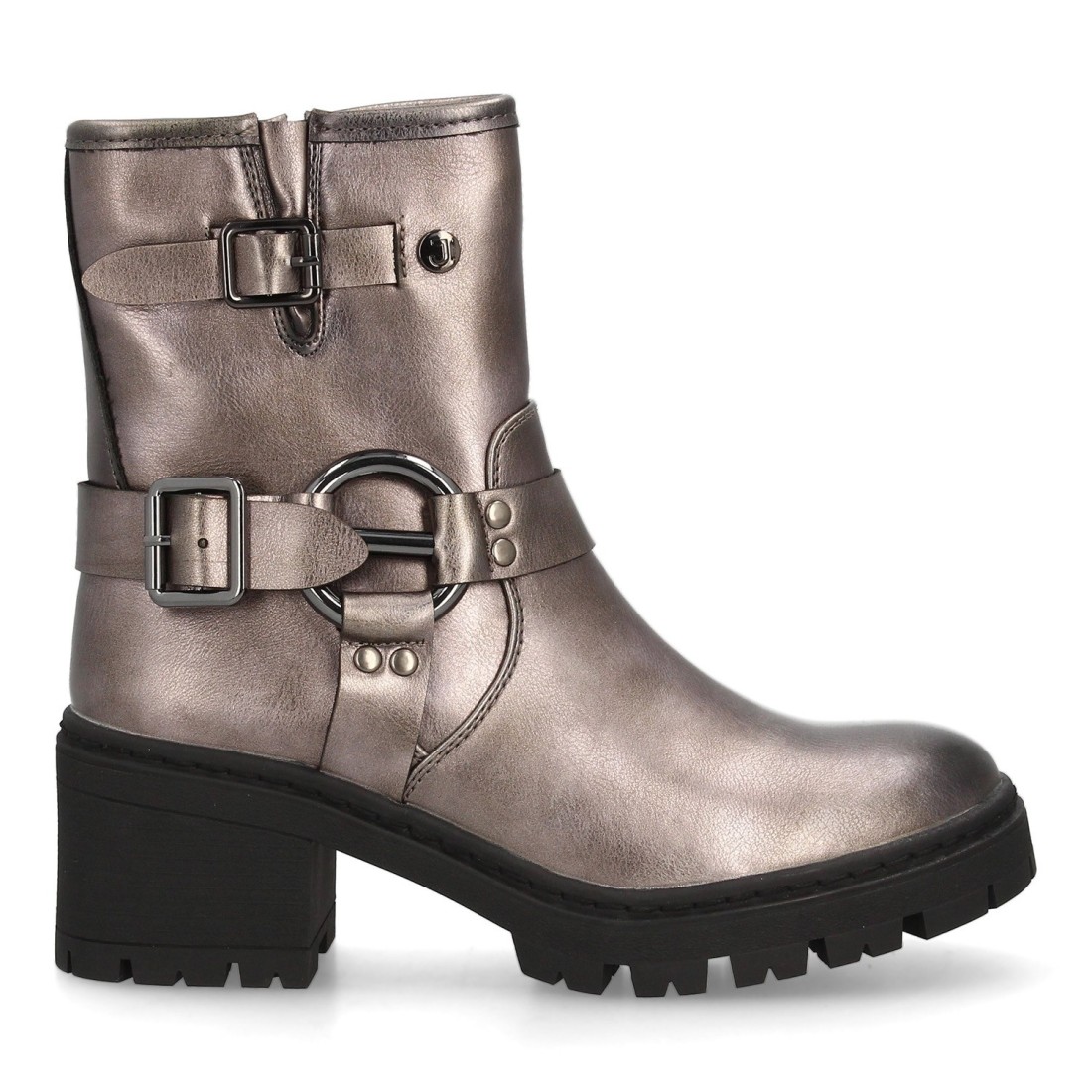 Botín biker con doble hebilla decorativa color plomo - Imagen 2