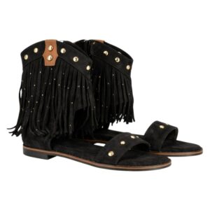Sandalia boho flecos mujer plana color negro