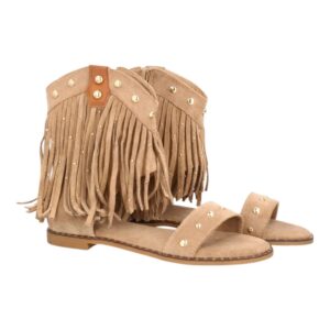 Sandalia boho flecos mujer plana color kaki