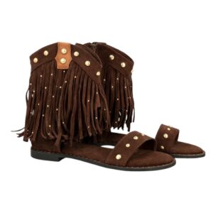 Sandalia boho flecos mujer plana color marrón