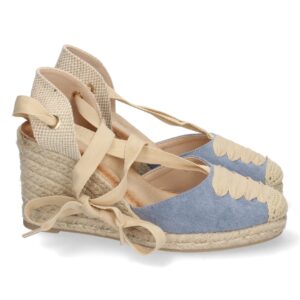 Sandalia de cuña con yute y cordones color azul