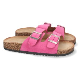 Sandalia plana Bio con hebillas color fucsia
