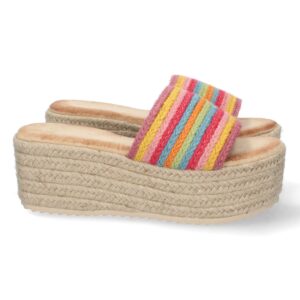 Sandalia de plataforma con yute y hebilla color multi