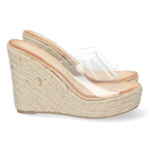 Sandalias de cuña con pala transparente color beige