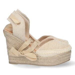 Sandalia de cuña con yute y cordones color apricot