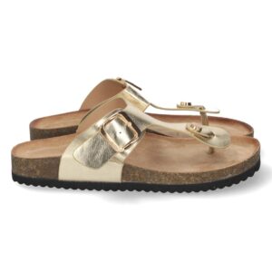 Sandalia plana de esclava con hebilla color oro